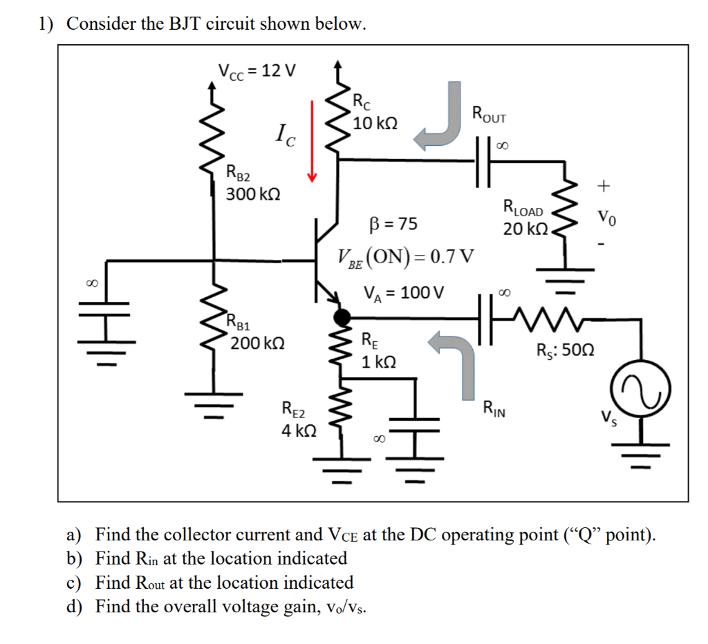 Solved 1) Consider the BJT circuit shown below. Vcc 12 V OUT | Chegg.com