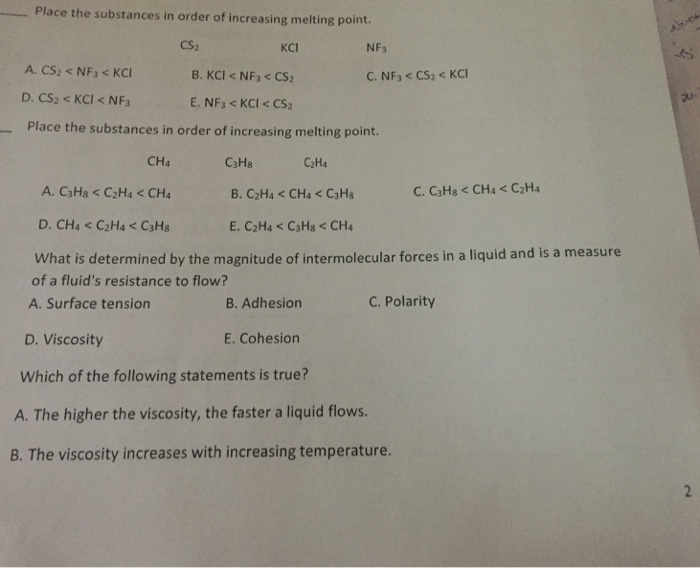 Solved Place the substances in order of increasing melting Chegg