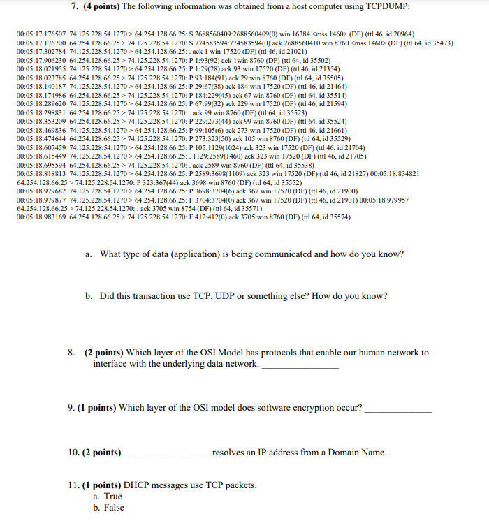 Solved 1. (5 points) The OSI Reference Model describes a | Chegg.com