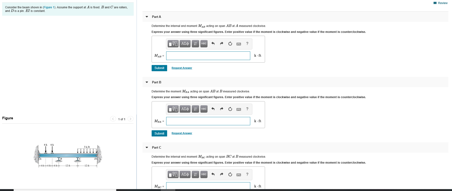 Solved 1 Review Consider the beam shown in (Figure 1). | Chegg.com