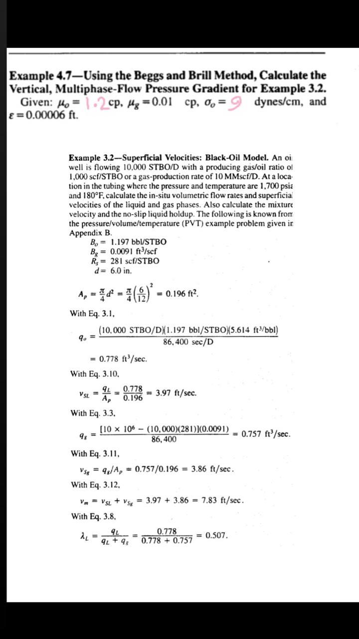 Solved Example 4.7Using the Beggs and Brill Method,