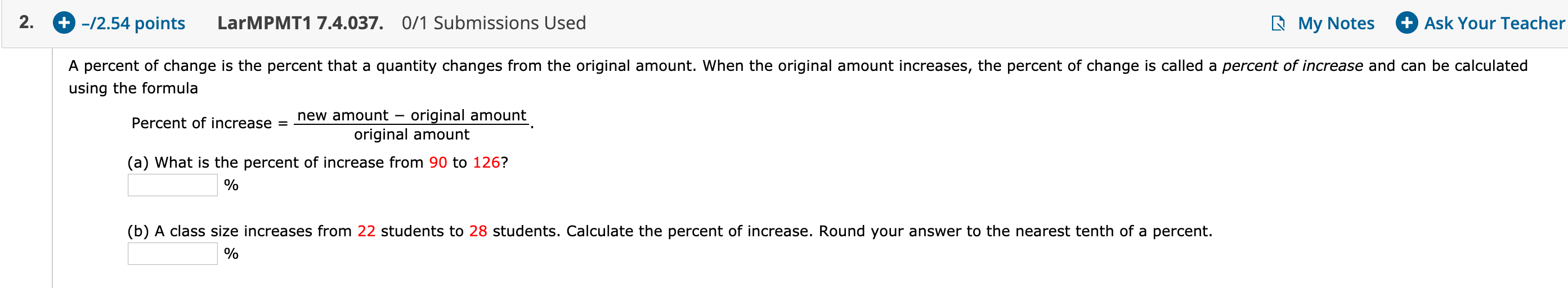 solved required: a. amount of decrease or increase?... Solved + -/2.54 points Ask Your Teacher 2. 0/1 Submissions | Chegg.com