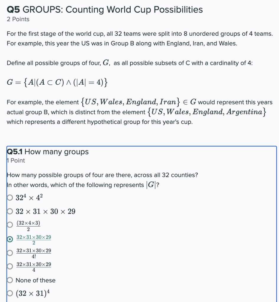 Solved Q5 GROUPS: Counting World Cup Possibilities 2 Points | Chegg.com