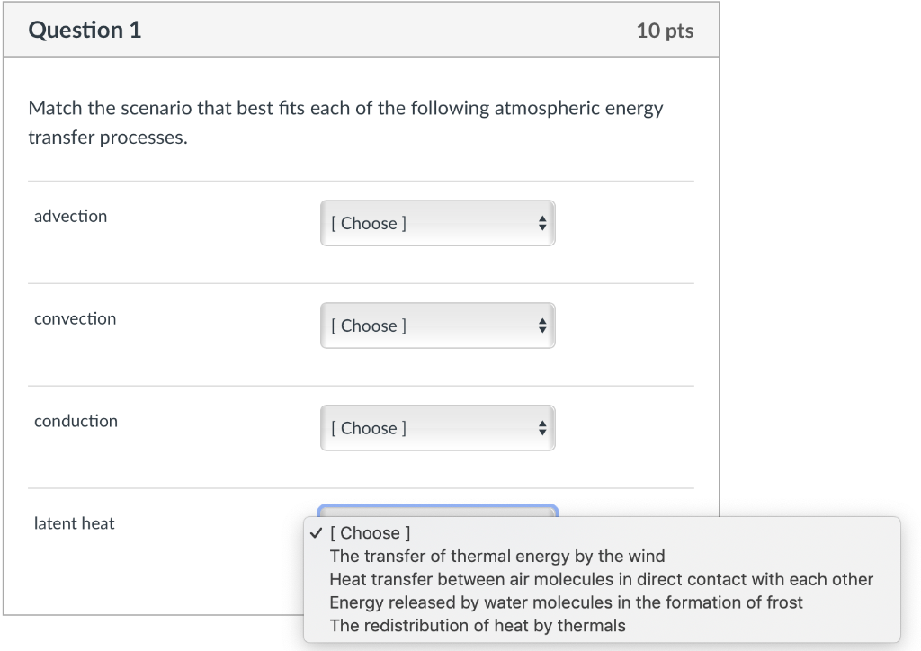 Solved Question 1 10 pts Match the scenario that best fits