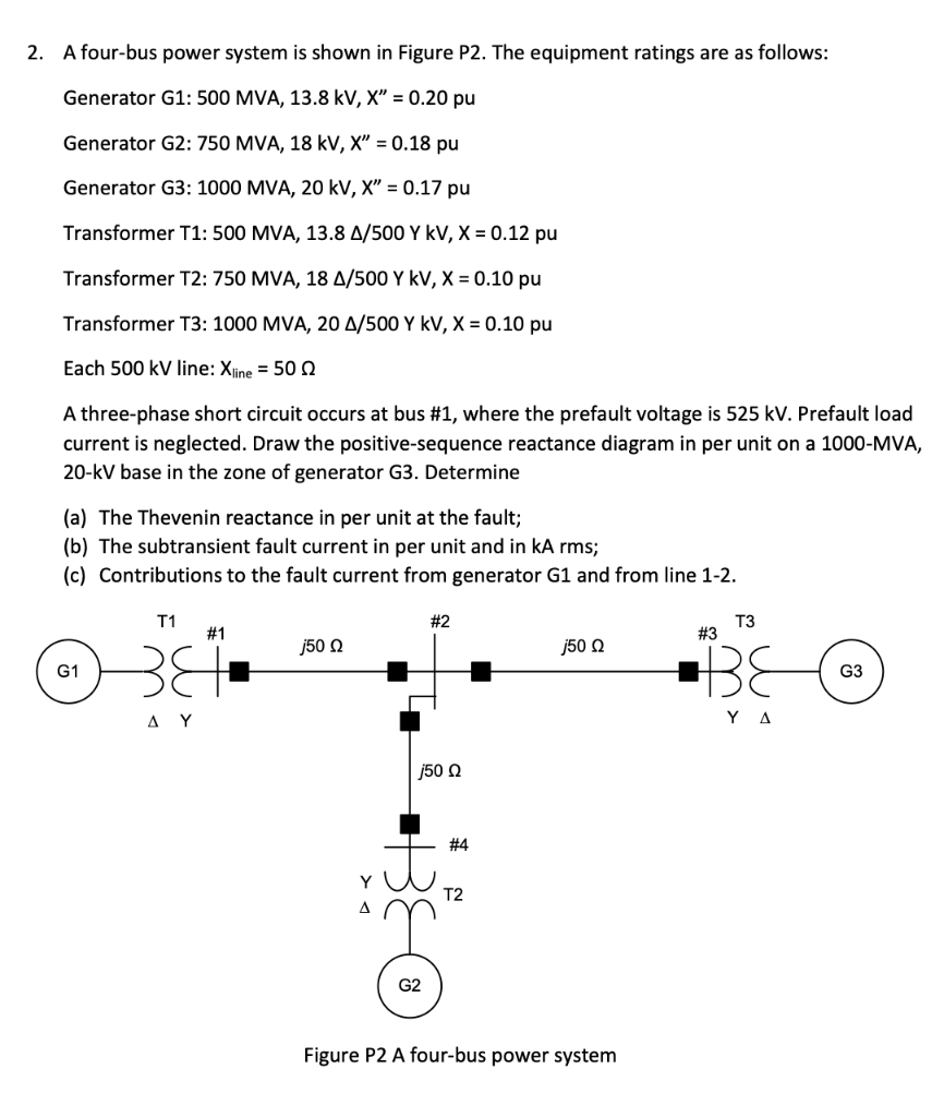 Solved 2. A four-bus power system is shown in Figure P2. The | Chegg.com