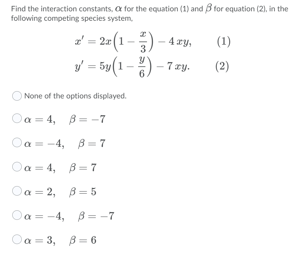 Solved Find The Interaction Constants A For The Equation Chegg Com