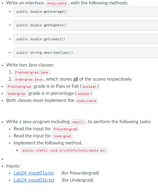 Solved - Write an interface, , with the following methods: - | Chegg.com