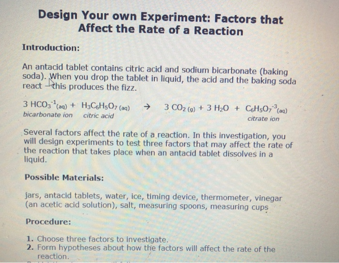 Solved Design Your own Experiment: Factors that Affect the | Chegg.com