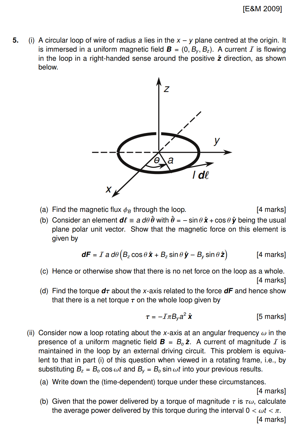 Solved [E&M 2009] 5. (i) A Circular Loop Of Wire Of Radiu...