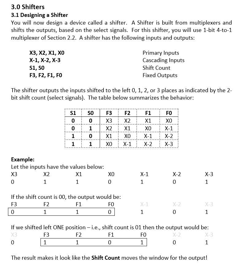 Solved 3.0 Shifters 3.1 Designing a Shifter You will now