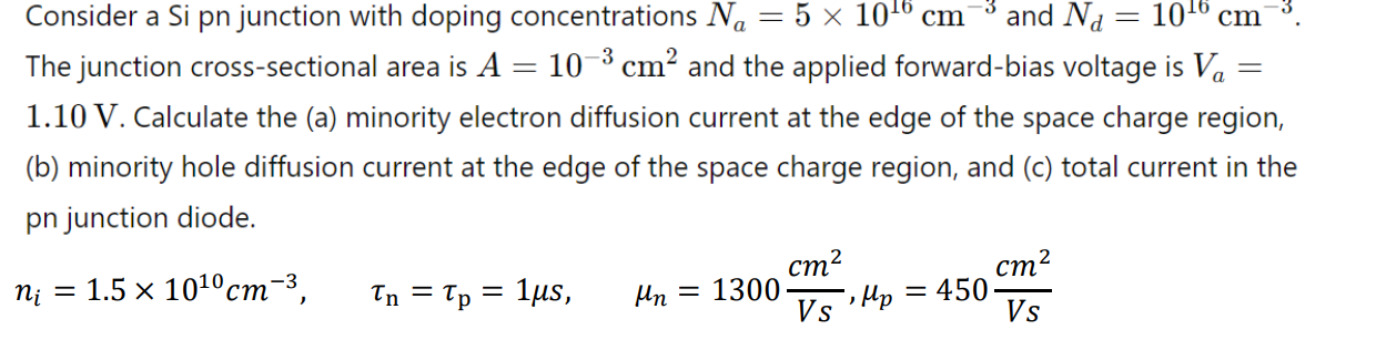 Consider a Si pn ﻿junction with doping concentrations | Chegg.com