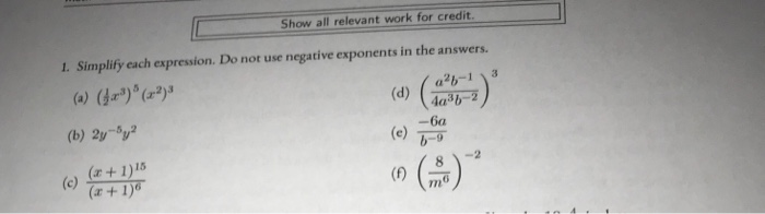 Solved Show all relevant work for credit l. Simplify each | Chegg.com