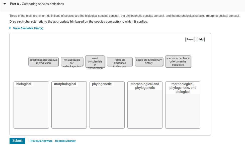 Solved Part A - ﻿Comparing species definitionsThree of the | Chegg.com