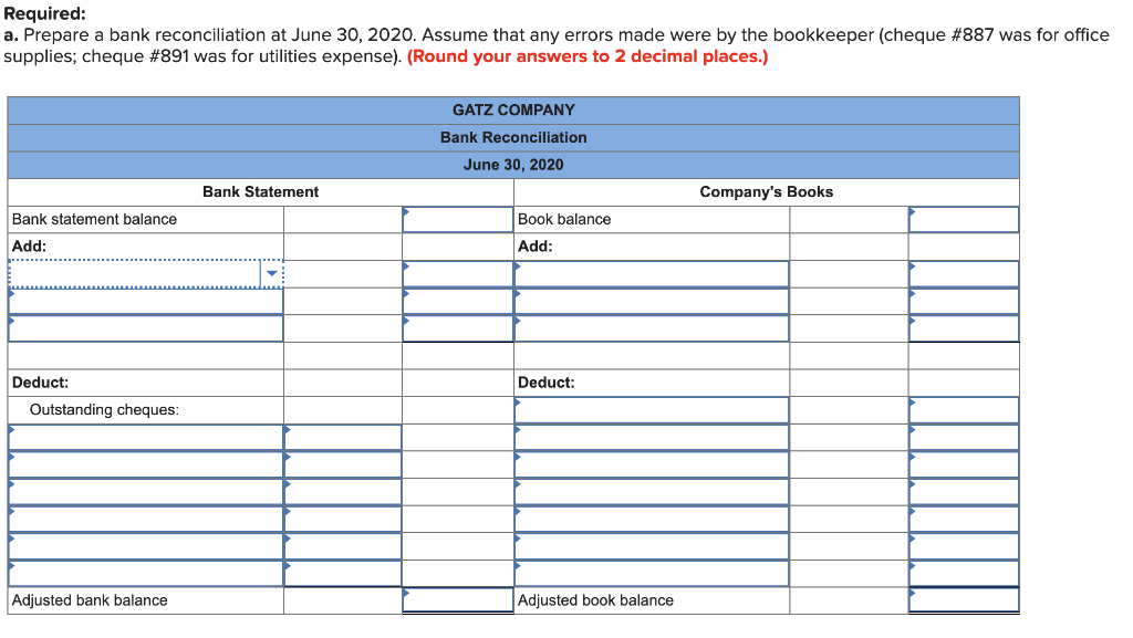 Solved The Bank Reconciliation Prepared By Gatz Company On 