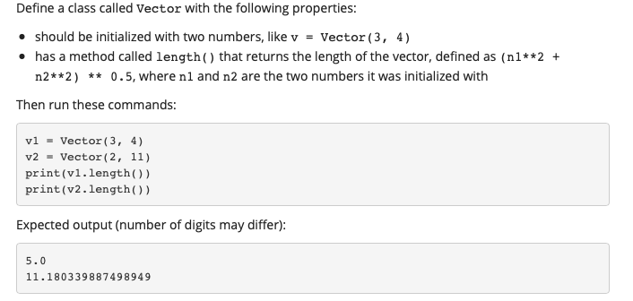 Solved Define a class called Vector with the following | Chegg.com image.