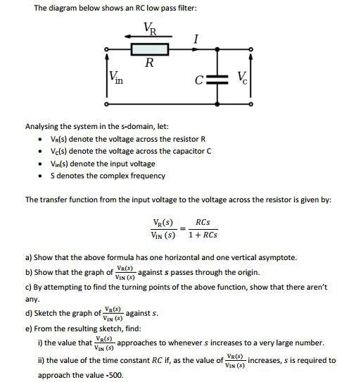Solved The diagram below shows an RC low pass filter: VR I R | Chegg.com