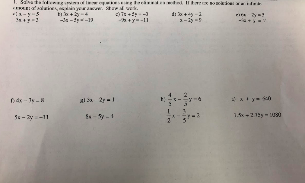 1 Solve The Following System Of Linear Equations Chegg Com