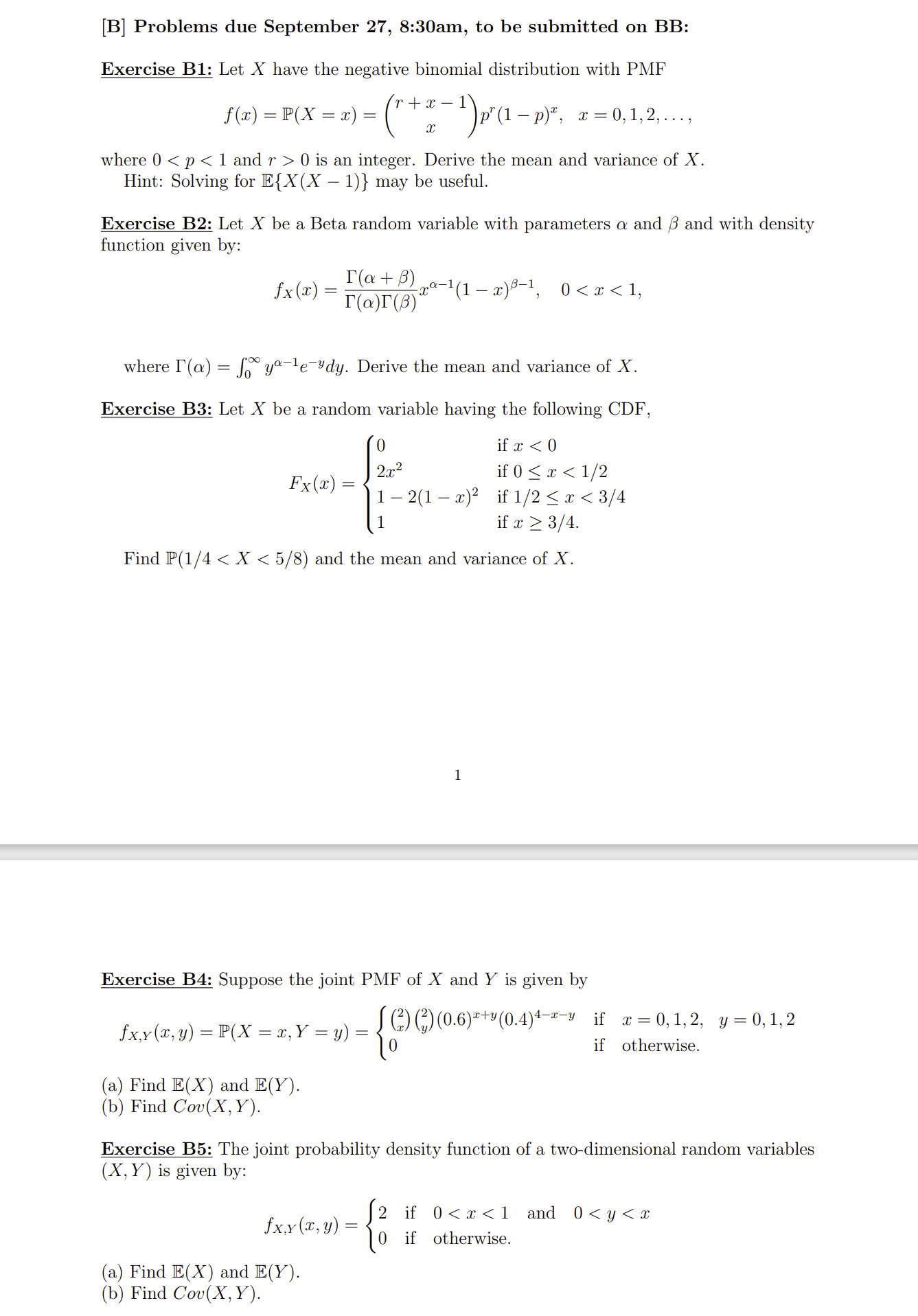 Solved [B] Problems Due September 27, 8:30am, To Be | Chegg.com