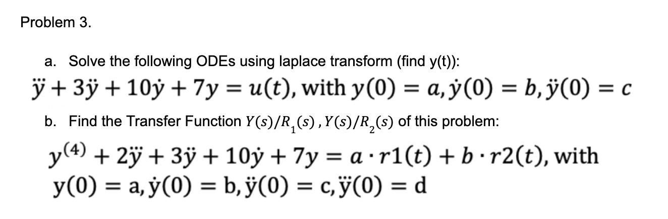 Solved Problem 3. a. Solve the following ODEs using laplace | Chegg.com