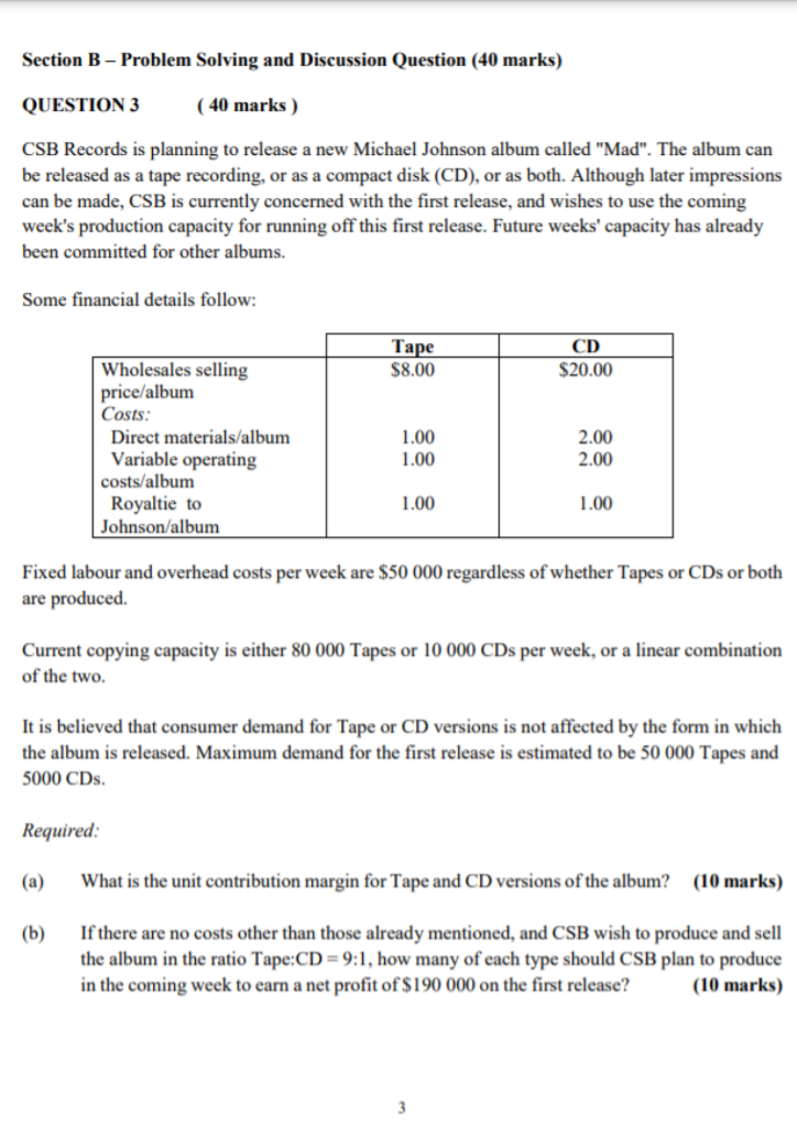 Solved Section B - Problem Solving and Discussion Question | Chegg.com