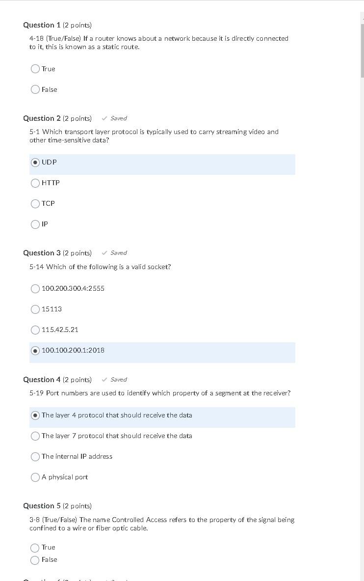 Solved Question 1 (2 points) 4-18 (True/False) If a router | Chegg.com