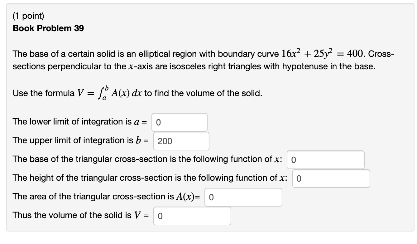 Solved (1 point) Book Problem 33 Find the volume of a cap of | Chegg.com
