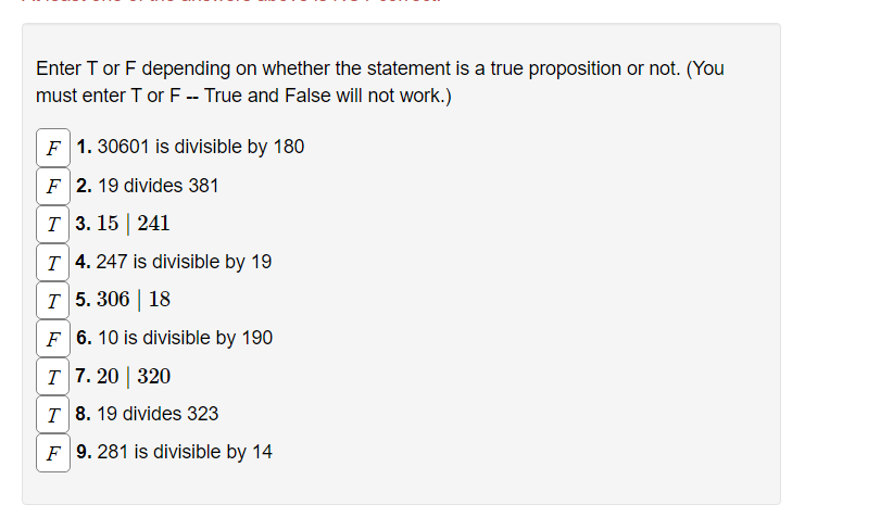 Solved Enter T or F depending on whether the statement is a | Chegg.com