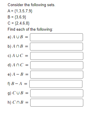 Solved Consider The Following Sets. \\[ \\begin{array}{l} | Chegg.com