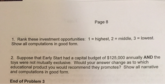 Solved End Problem 2 Problem 3: he Early start Learning | Chegg.com
