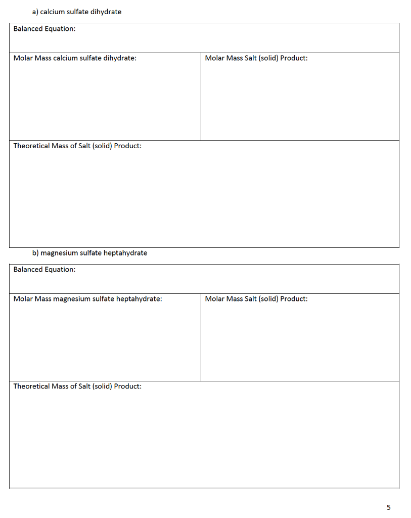 Solved a) calcium sulfate dihydrate Balanced Equation: Molar | Chegg.com