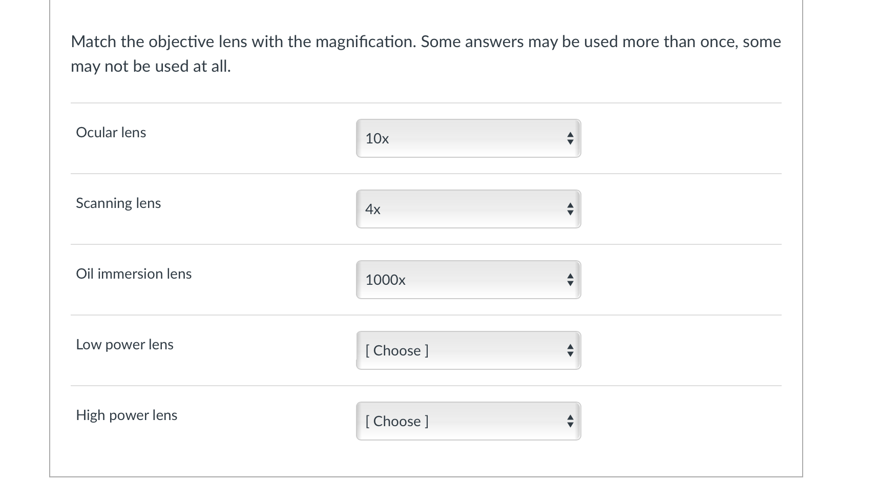 Solved Match the objective lens with the magnification. Some | Chegg.com