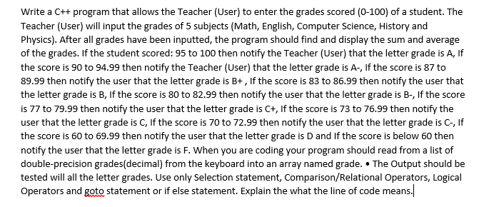 Solved Write a C++ program that allows the Teacher (User) to | Chegg.com