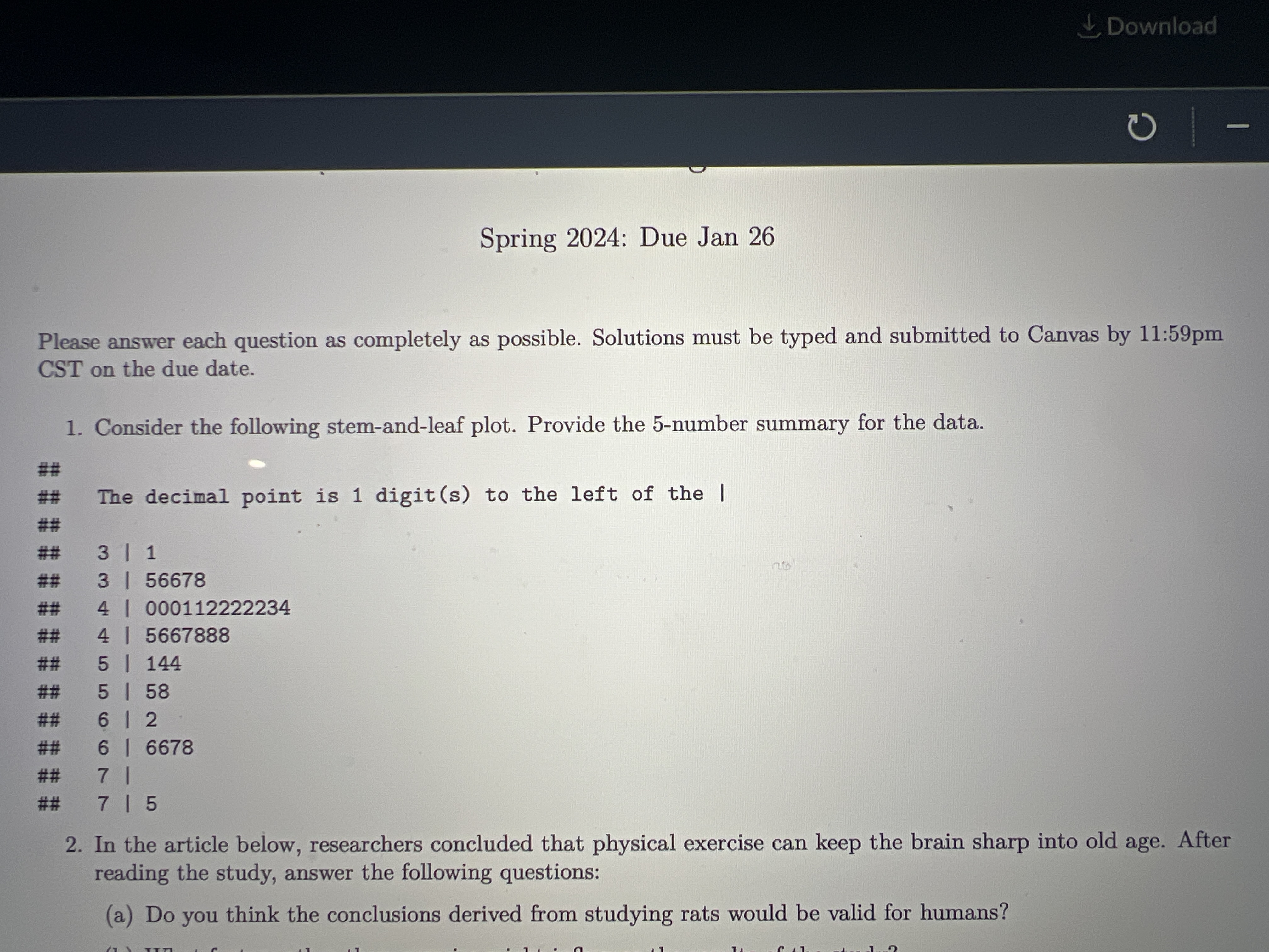 Solved Spring 2024 Due Jan 26Please Answer Each Question As Chegg Com   Image 