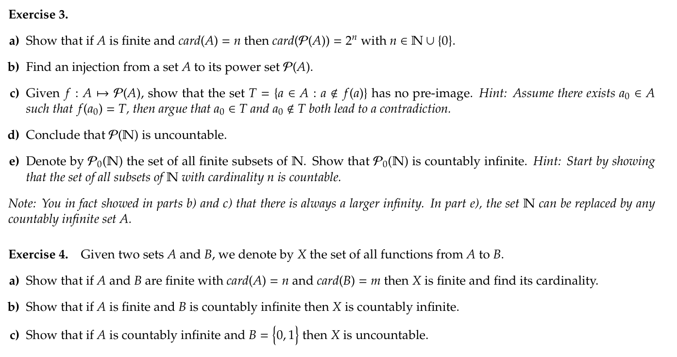 Solved Exercise 3.a) ﻿Show that if A ﻿is finite and | Chegg.com