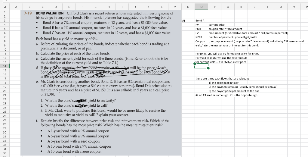 Solved I Need Help With A, B,c, And E The Excel To The Right | Chegg.com