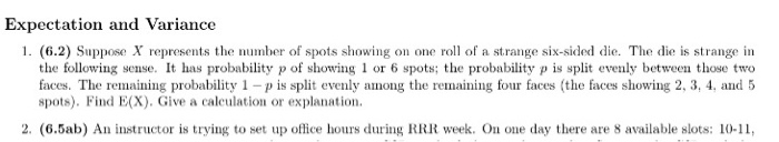 Solved Expectation and Variance 1. (6.2) Suppose X | Chegg.com