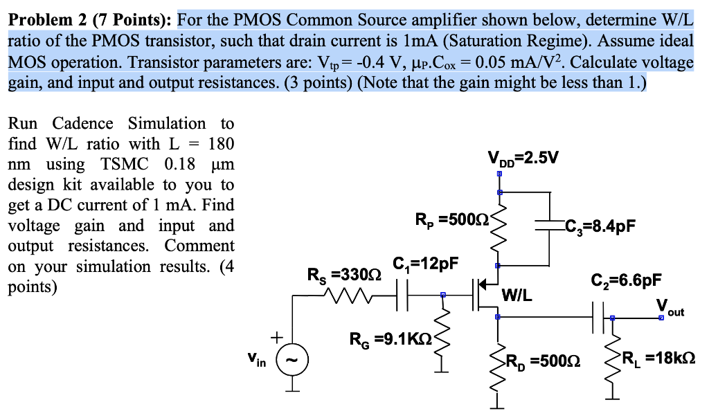 Solved Problem 2 (7 Points) For the PMOS Common Source