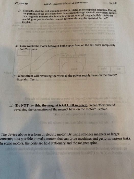 Solved Physics &B Lab 3 Electric Motors& Generators c) What