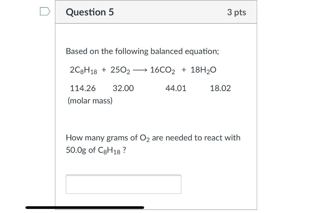 Solved Question 5 3 pts Based on the following balanced | Chegg.com