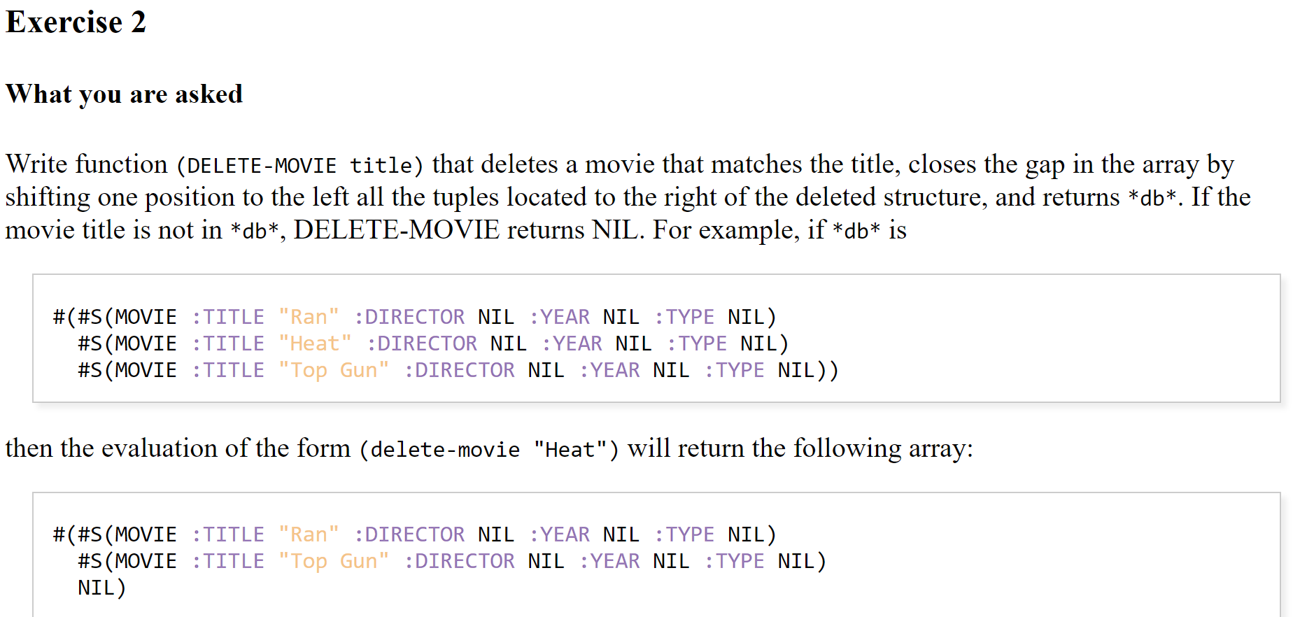 Solved Lisp Programming Problem defstruct Movie Title Chegg