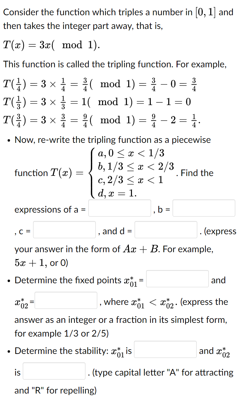 Solved Consider the function which triples a number in [0,1] | Chegg.com