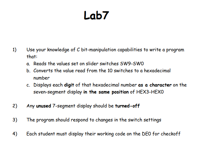 Lab7 Use your knowledge of C bit-manipulation | Chegg.com