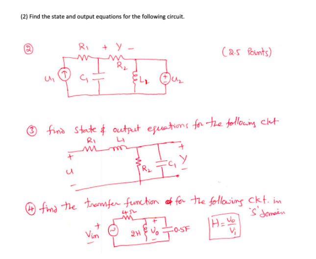 Solved (2) Find the state and output equations for the | Chegg.com