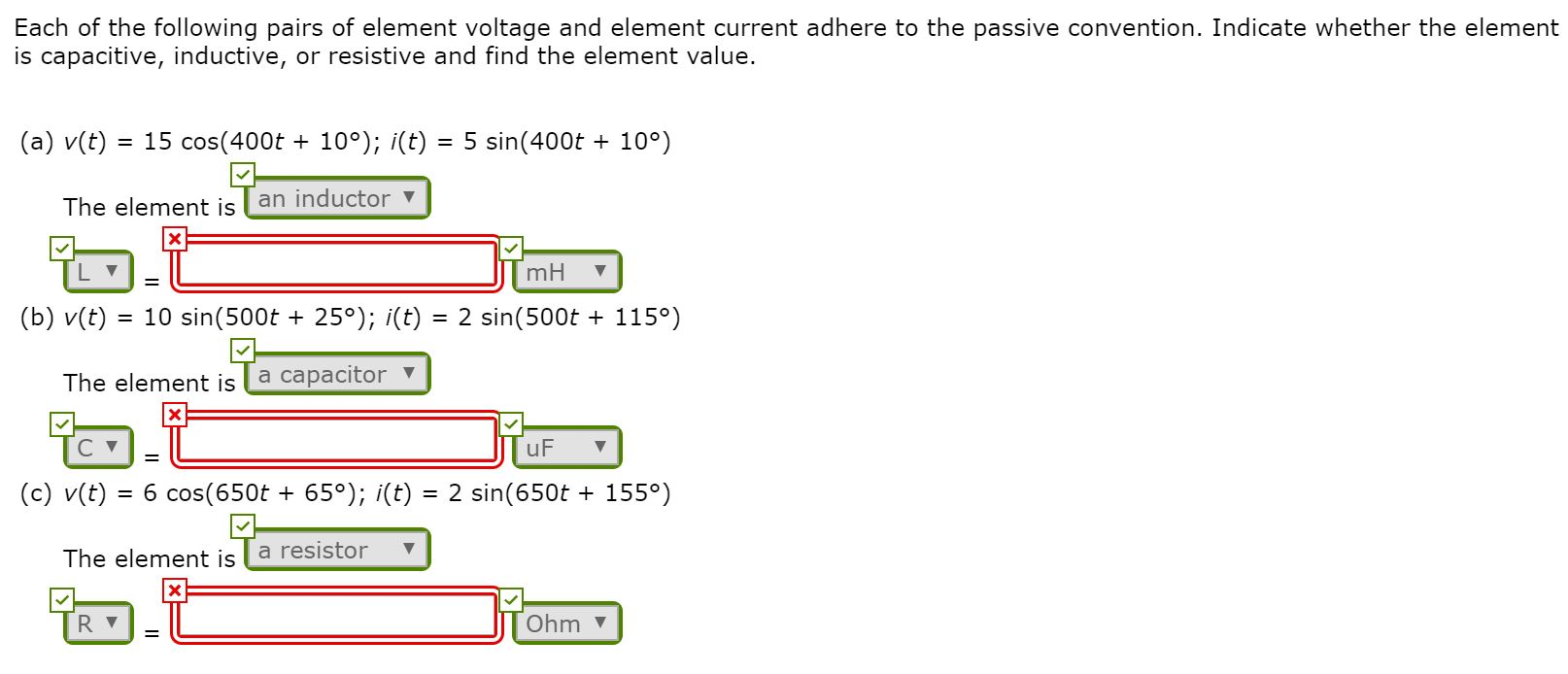 Solved Each of the following pairs of element voltage and | Chegg.com