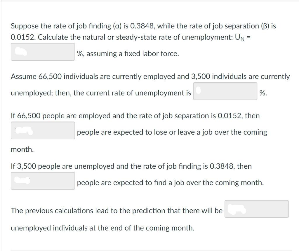 Solved Suppose the rate of job finding (a) is 0.3848, while | Chegg.com