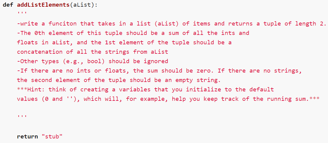 Solved def addListElements(alist): -write a funciton that | Chegg.com