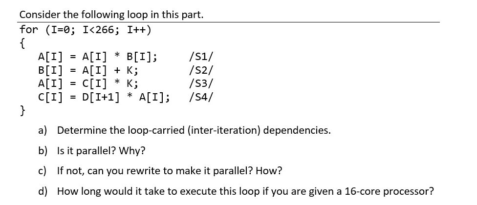 Solved Consider The Following Loop In This Part. For (I=0; | Chegg.com