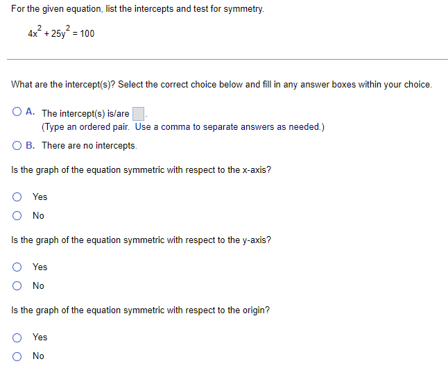 solved-for-the-given-equation-list-the-intercepts-and-test-chegg
