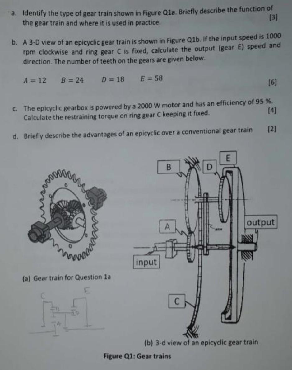 Solved a. Identify the type of gear train shown in Figure | Chegg.com