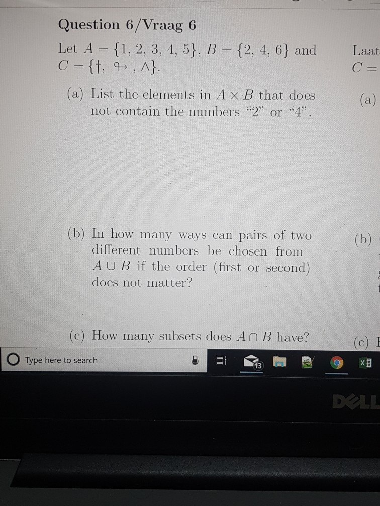 Solved Question 6/Vraag 6 Let A = {1, 2, 3, 4, 5}, B = {2, | Chegg.com